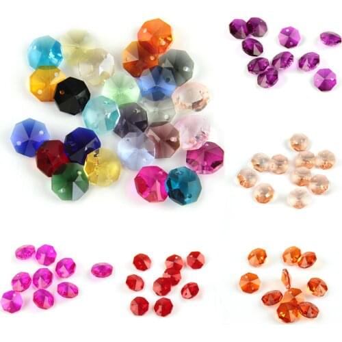 10PC Crystal AB Glass Art Lamp Prism Chandelier Chain Part DIY Octagon Bead Ornament 14MM DIY Spacer Connector