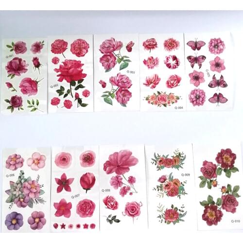 Flowers Temporary Tattoo Sticker Fake Tattoos For Kid Childre Women Hand Body Art 10pcs