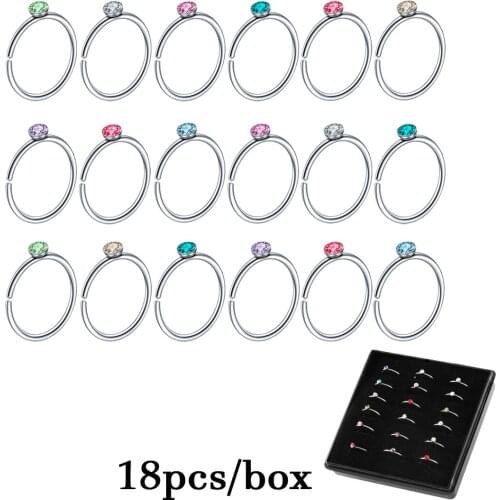 18PCS/Box Mixed Set Stainless Steel Piercing Tongue Nose Ring Nail Lip Belly Eyebrow Fake Septum Stud Navel Ring Jewelry