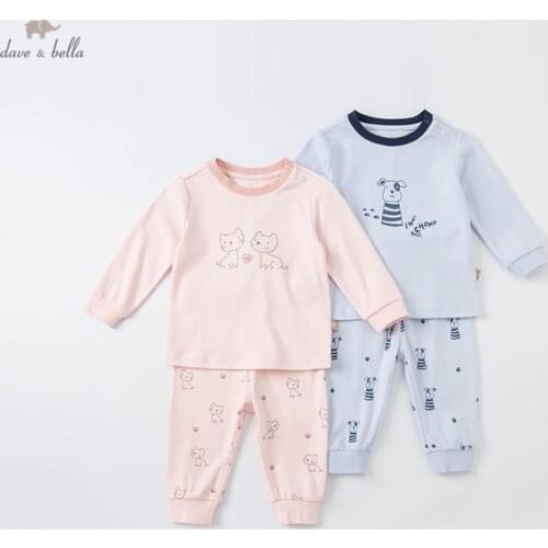 DBJ20551 dave bella winter baby unisex fashion cartoon print pajamas newborn baby underwear casual sleepwear 2 pcs suit
