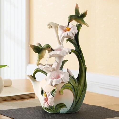 220V Indoor Water Fountain Creative Resin Crafts Tabletop Fountains Decoration Feng Shui Lucky Home Decor Desktop Waterfall Gift