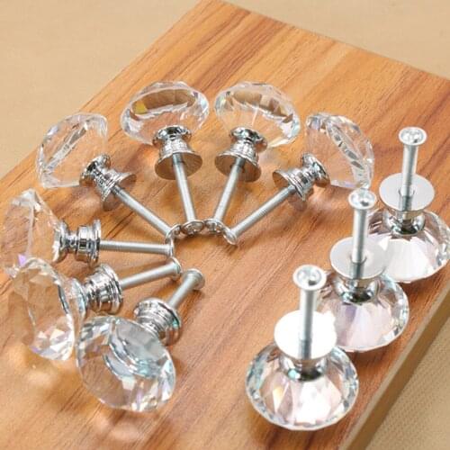 30mm Crystal Glass Diamond Handle Drawer Single Hole Circular Zinc Alloy Handle for Foreign Trade