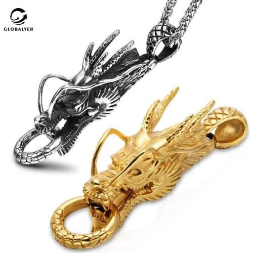 361L Titanium steel Dragon head pendant Imitation style old item stainless steel Dragon head necklace Free shipping 256