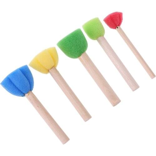 5Pcs Round Sponge Brush with Wood Handle Art Graffiti Painting Tool Toy Children
