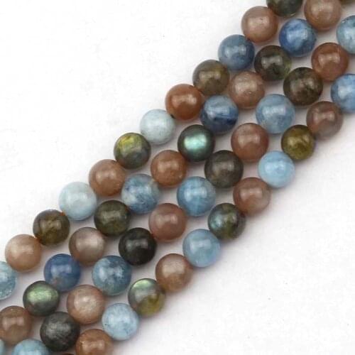 8mm mixed natural stone beads : sunstone labradorite aquamarin DIY loose beads for jewelry making strand 15" wholesale