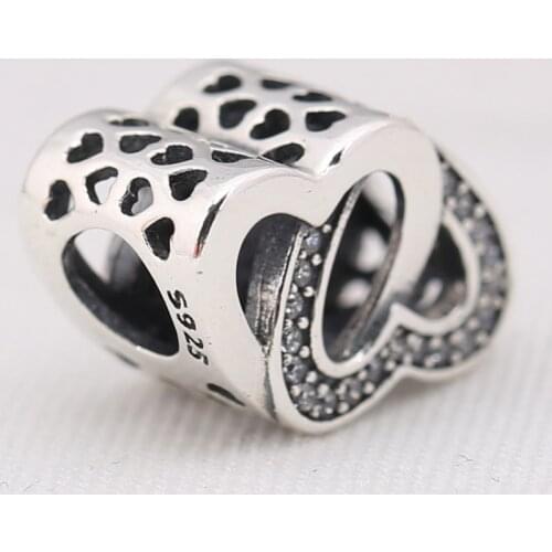 Authentic S925 Bead DIY Jewelry Entwined Love Charm fit Lady Bracelet Bangle Clear CZ Girl Gift