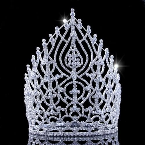 21.5cm 8.4in Height Rhinestone Pageant Crowns Alloy Large Tiaras And Crowns Princess Head Birthday Miss Crown For Women 2018