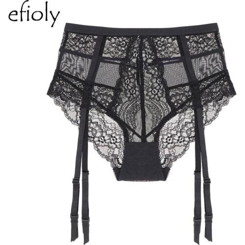 EFIOLY NT19A0175 2019 Newst Sexy Lace Panel Mesh Panties Slings Black XL Lace Detachable Strap Underwear Comfortable