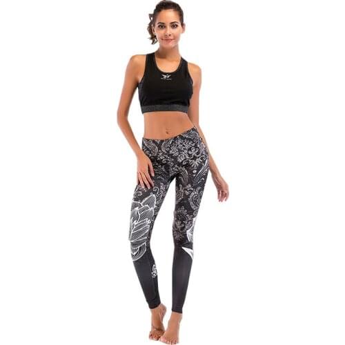 European and American lotus printed Yoga Pants womens yoga clothes fitness sports high waist body shaping Leggings yoga