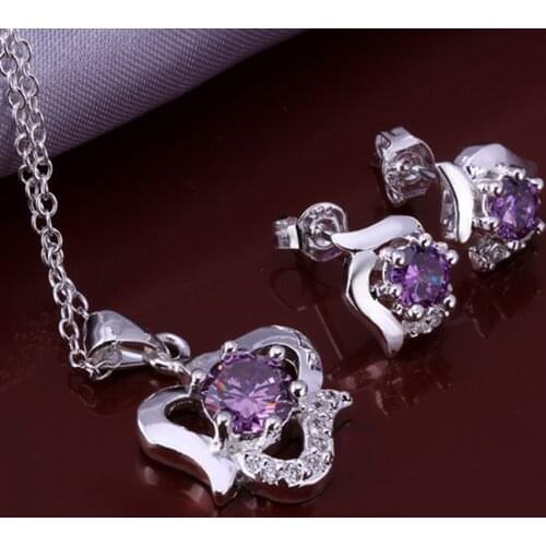 Hot selling 925 fashion purple rose E+N Jewelry Set SMTS654