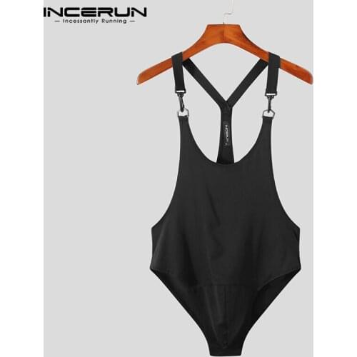 Men Bodysuit Underwear Pajamas Solid Color Sleeveless Rompers Sexy Cozy Tank Tops Bodysuits Homewear Men Nightwear S-5XL INCERUN