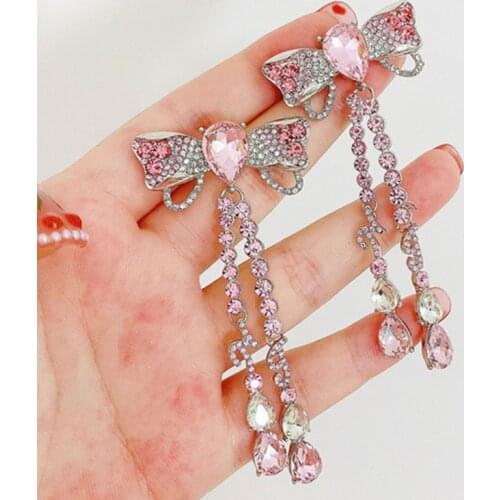 MWSONYA Korean Bowknot Drop Women Earrings 2021 Trend Ladies Fashion Colorful Stone Chain Tassel Summer Holiday Brincos Jewelry