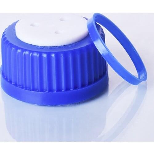 Blue thread cap with 3 holes,GL 45mm,Plastic Screw Cap with threaded bezel ring,Mobile phase liquid bottle cap