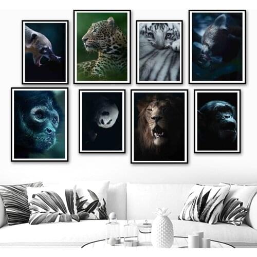 Leopard Tiger Lion Panda Lemur Monkey Wall Art Canvas Painting Nordic Posters And Prints Wall Pictures For Living Room Decor