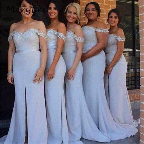 Fashion Bridesmaid Dresses Sweetheart Off The Shoulder Floor Length Sweep Train Lace Silk Satin Wedding Party Bridemaid Dresses