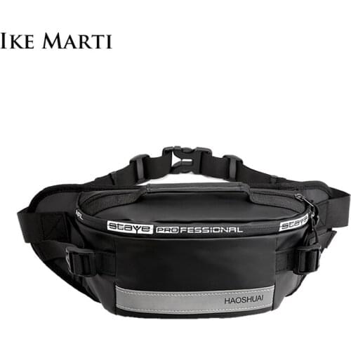 IKE MARTI Mens Shoulder Chest Bag New Black Waterproof Lightweight Small Bag Leisure Travel Reflective Running Fanny Bag