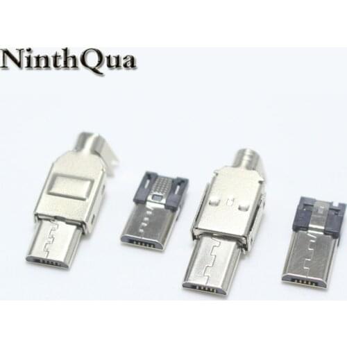 NinthQua 10set Micro USB 5PIN Welding Type Male Plug Connector Charger 5P USB Tail Charging jack 4 in 1 Metal Parts For DIY