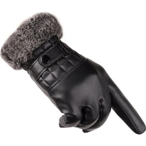 Autumn Winter Outdoor PU Leather Thin Touches Screen Full Finger Glove