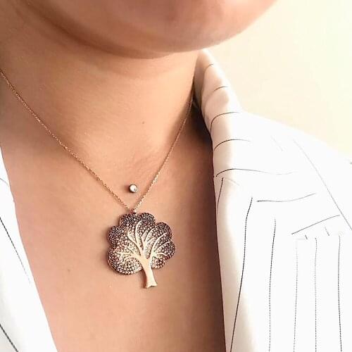 Autumn Tree 925 Sterling Silver Necklace Women Girls Gift Jewelry Accessories Fashion Handmade Elegant Chain