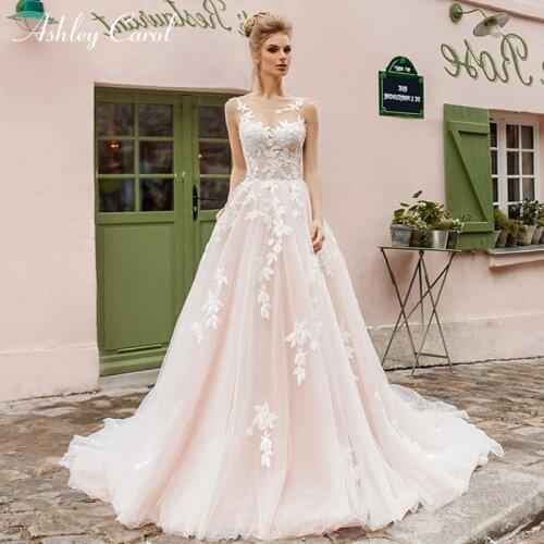 Ashley Carol A-Line Wedding Dress 2020 Sexy Backless Scoop Sleeveless Appliques Tulle Beach Bridal Dresses Princess Bridal Gown
