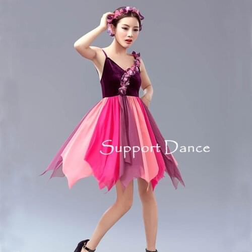 Girls Women Velvet Camisole Latin Dress Kids Adult Flower Fairy Dance Performance Costume C269