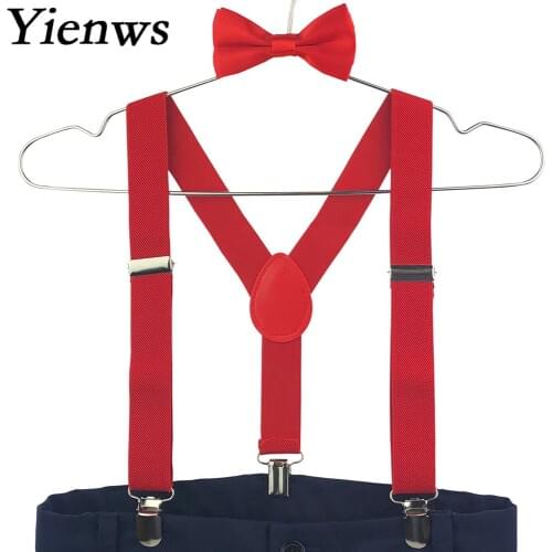 Yienws Boys Girls Bow Tie Suspenders for Baby Kids Pants Bow Tie Braces for Children Pink Red Black Szelki Bretels YiA050