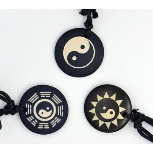 Tai Chi Yin & Yang bone resin Pendant Amulet Necklace Lucky Gift Tribal Fashion Jewelry
