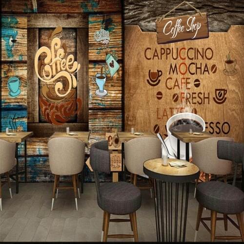 Drop Shipping Photo Wallpaper Retro Wooden Cafe Background Wall Mural Restaurant Lounge Bar Custom Decoration Wallpaper