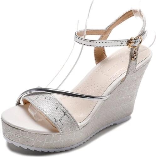 Women Sandals Shoes Summer Fashion Gladiator Wedges High Heels Platform Shoes Slides Peep Toe Solid Lady Casual Buckle Strap