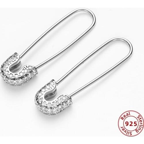 Punk Paperclip Safety Pin Studs 925 Sterling Silver Earrings for Women Micro Pave CZ Zircon Ear Piercing Small Earrings 2021 New
