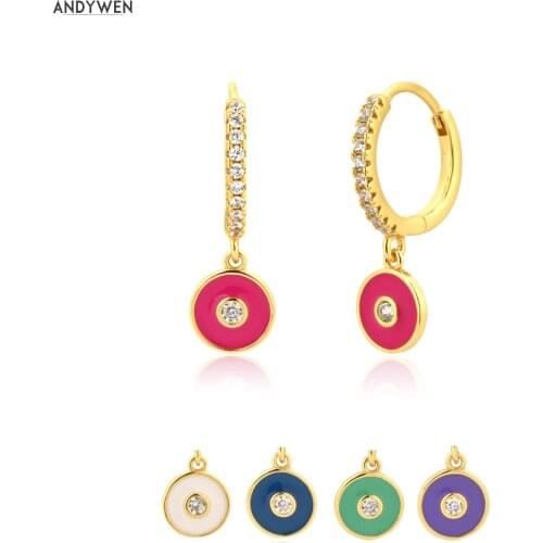 ANDYWEN 925 Sterling Silver Rose Red Enamel Circle Coins Drop Earring Lucky Eye Women Fashion Party Piercing Jewelry Rock Punk
