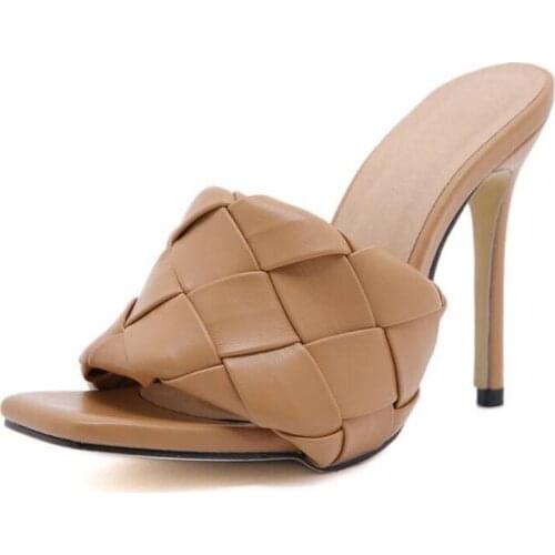 The New Design Women slippers Elegant Square Toe Thin High Heels 12CM Slippers Summer Outdoor Beach Slides Shoes