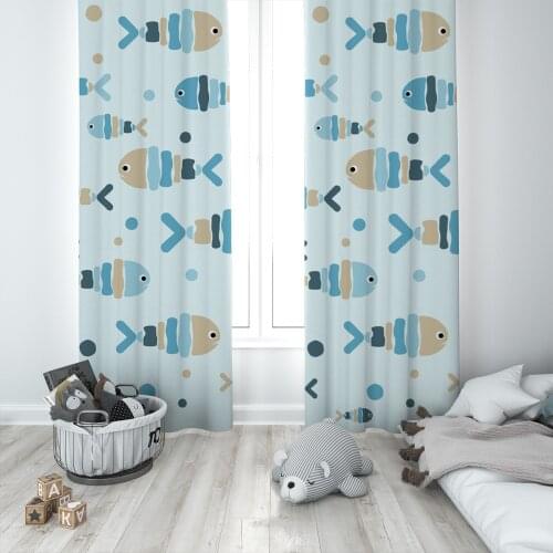 Curtains Children 3D Printed Decorative Items Home Childrens Room Blue Fish Model 1412