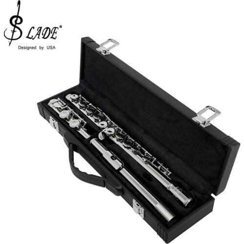 SLADE Silver 16 Holes Flute With E Key Woodwind Instrument Closed Hole C Tone Cupronickel Tube With Padded Bag Music Accessories