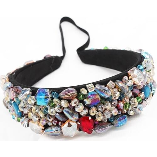 Stylish fashion glass versatile headband Baroque heavy fashion luxury color rhinestones granules headband 514