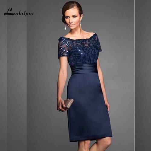 Navy Blue Mother Of The Bride Dresses Sheath Knee Length Sequins Plus Size Wedding Party Dress Mother Dress For Wedding
