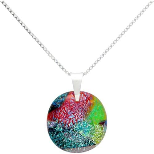 DARK DIAMOND-dichroic crystal pendant and 25mm 925 sterling silver. Assorted Colors. Craft. Exclusive. (With chain)