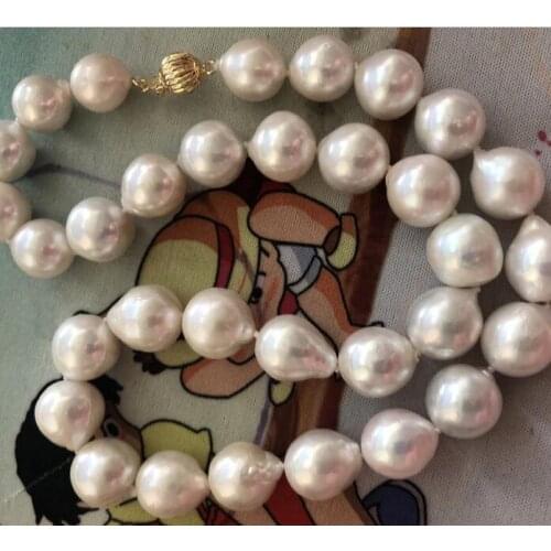 Gorgeous 13-15mm white baroque pearl necklace 18inch 36"