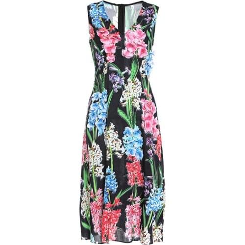 High Quality 2019 Summer Womens Dress New Amazing Three-dimensional Printing Large V-neck Sleeveless Ladies High Waist Dresses