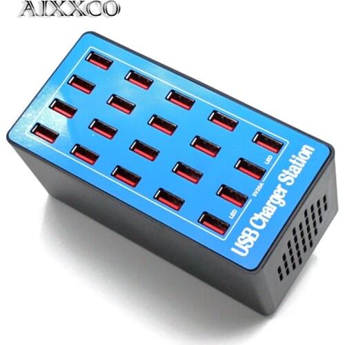 AIXXCO 20-Port 20A 100W Multi USB Charger HUB USB Charging Station Dock Universal Mobile Phone Desktop Chargers for iphone