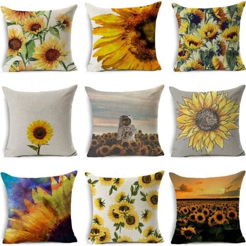 Sunflower Cushion Cover Daisy Flowers linen Pillow Cover Decorative Pillows For Home Decoration/Sofa/Car Pillowcase 45*45cm