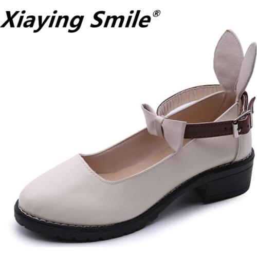 Xiaying Smile Autumn new style small leather shoes women British college style bow with thick bottom casual shoes
