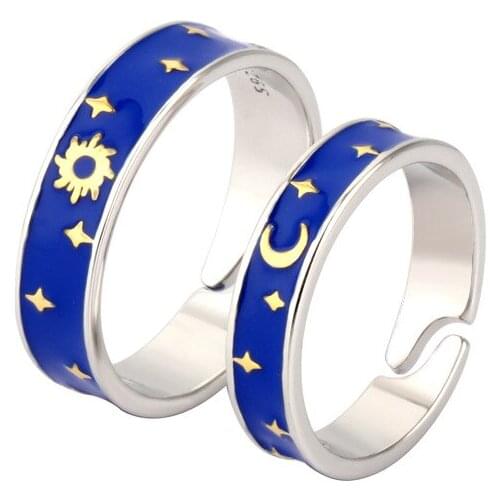 925 Sterling Silver Rings for Women Originality Simplicity 925 Silver Lovers Ring Stars and Moon Opening Adjustable 925 Ring