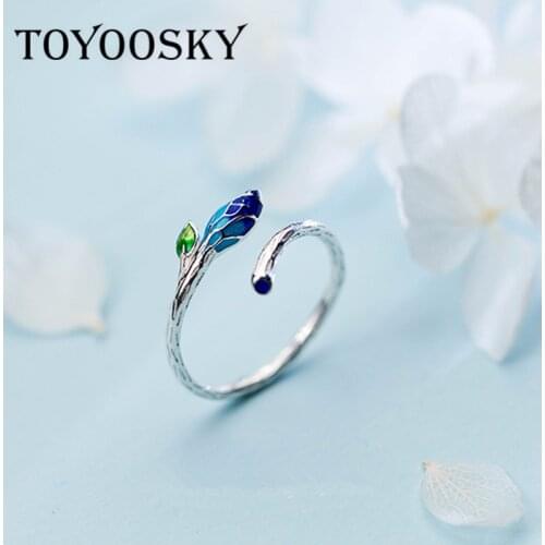 TOYOOSKY Silver Retro Ethnic Enamel Flower Ring For Women S925 Resizable Wedding Engagement Rings DropShipping