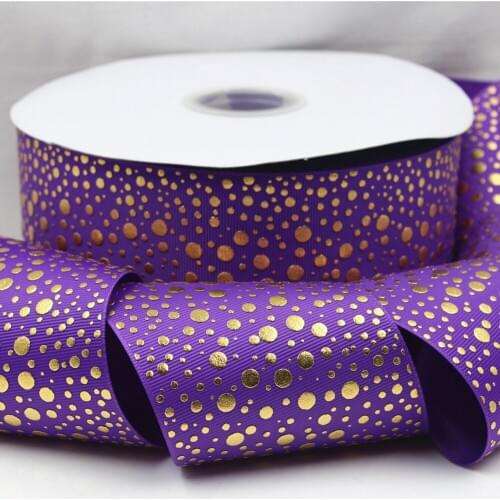 Gold Foil Dots Print Purple Grosgrain Ribbon, 3" (75mm) Wide x 5-Yard, Crafts, Hair Bows, Gift Wrapping 17328