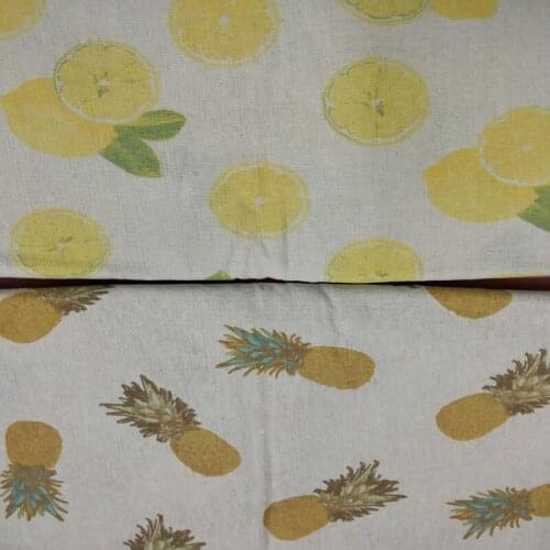 1Yard Brand New Fresh Fruit Pineapple & Leomon Printed Cotton Linen Fabric For DIY Sewing Curtain Bag Home Decoration