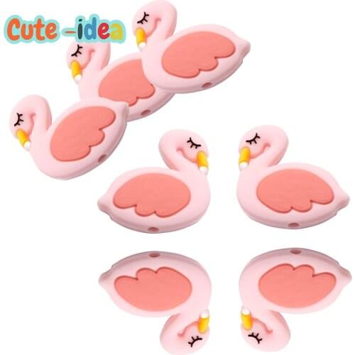 Cute-idea 10pcs Mini Flamingo Silicone Beads Cartoon Baby Teether Food Grade DIY Necklace Pacifier Chain Baby Teething Care Toys