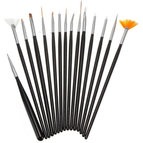 YZWLE 15PCS/Pack Black Professional Acrylic Nail Painting Drawing Pen,Designed UV Gel False Nails Decoration Tools 34