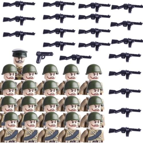 WW2 Soviet Union Army Soldiers Figures Building Blocks Military Cannon Weapons Guns Rifle Pack Parts Bricks Toys For Children