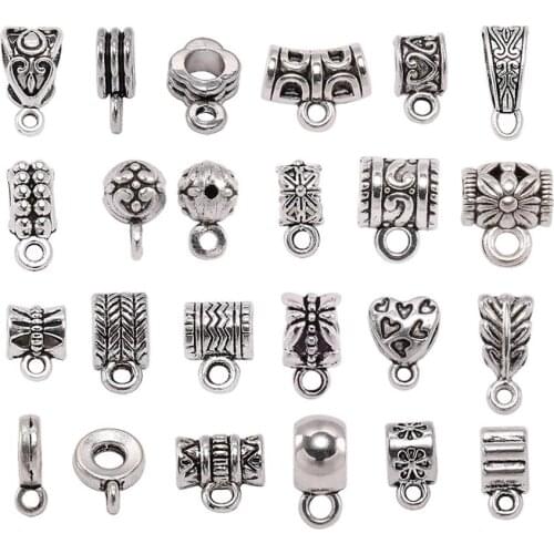 20/Pcst Antique Pendant Clasps Hook Clips Bails Connectors Necklace Pendants Bail Bead for DIY Jewelry Making Findings Supplies